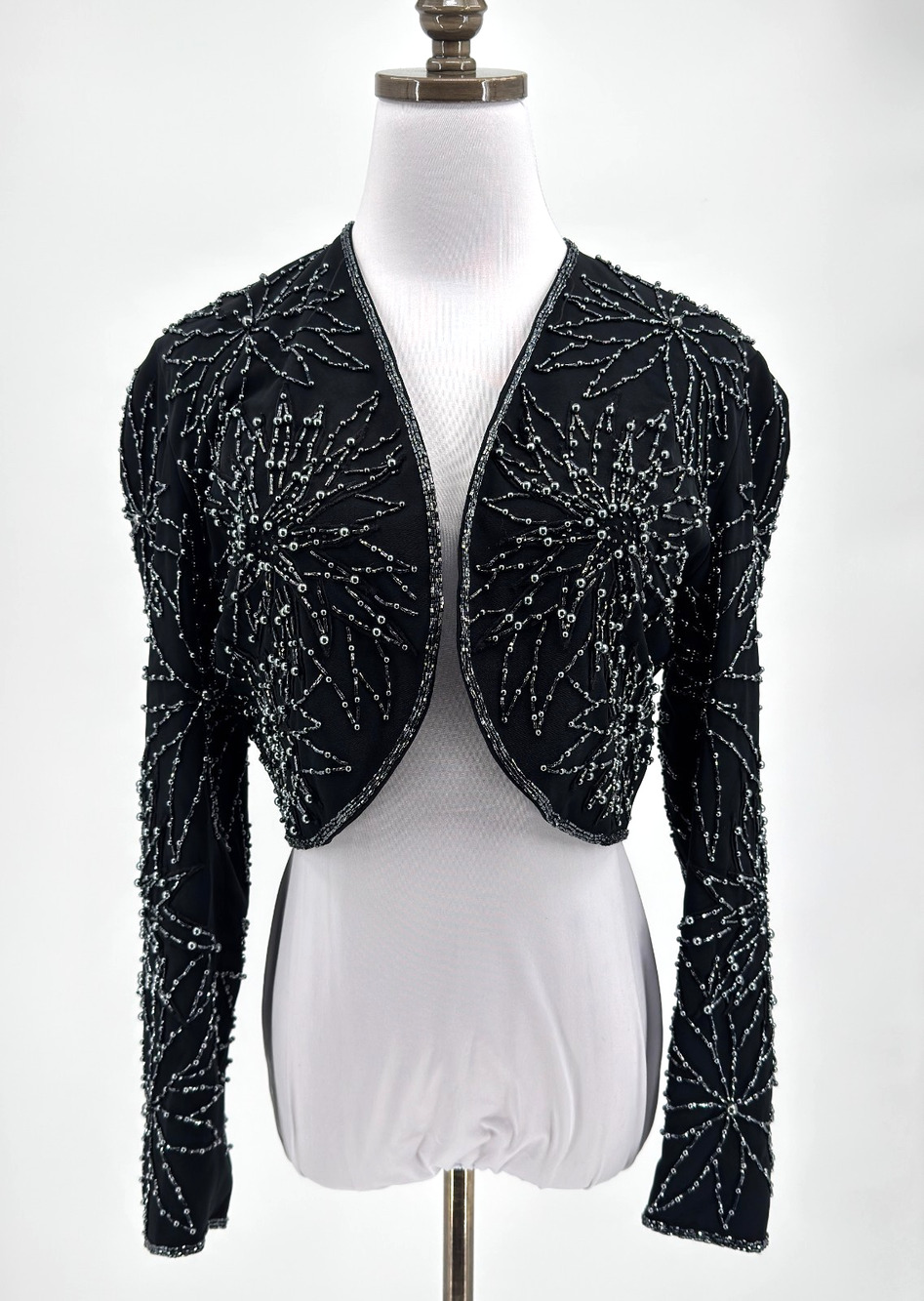 Vintage 1980s D'ore Della Roufogali Beaded Open Front Bolero Jacket Sz 6